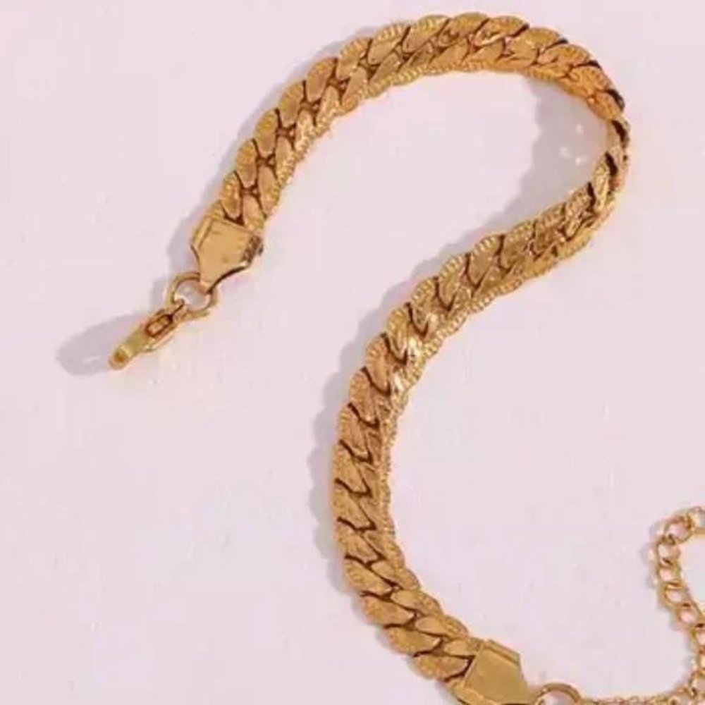 NEW 18K GOLD FLAT CUBAN CHAIN BRACELET - Picture 4 of 6